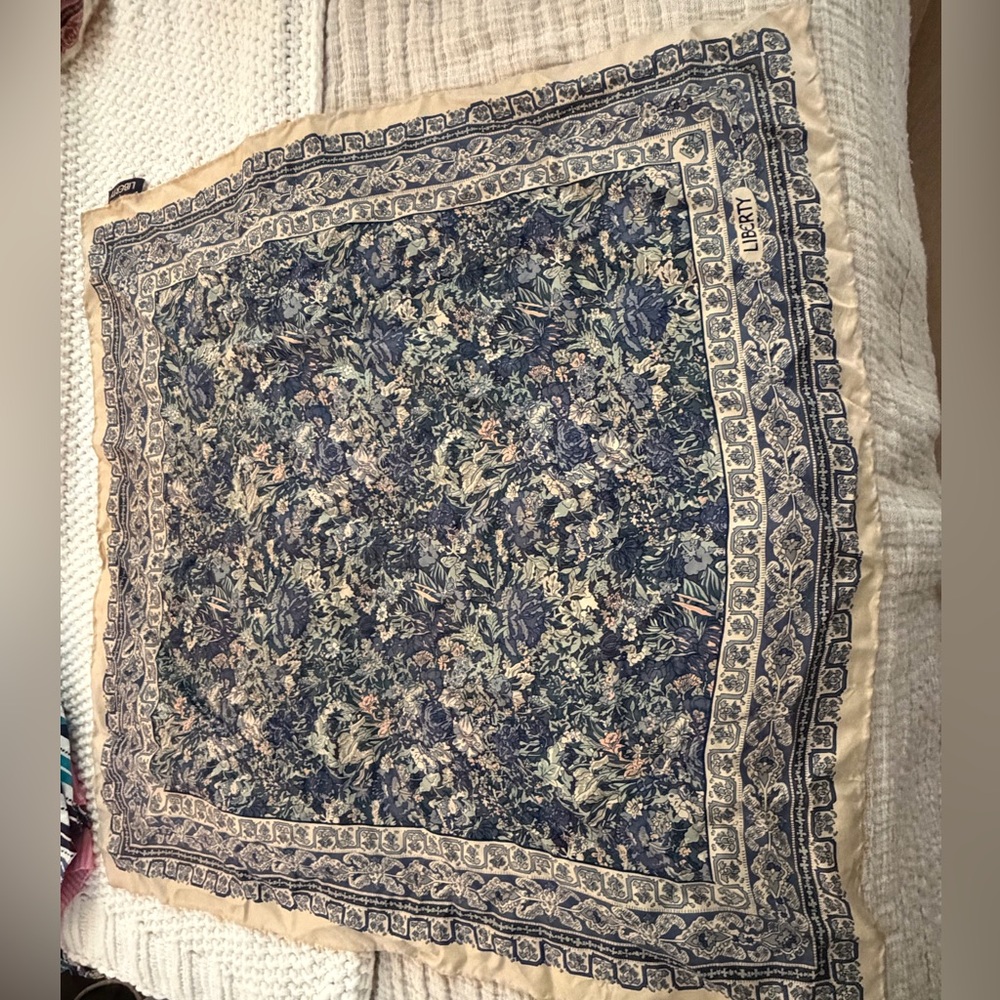 liberty navy and cream botanical silk scarf